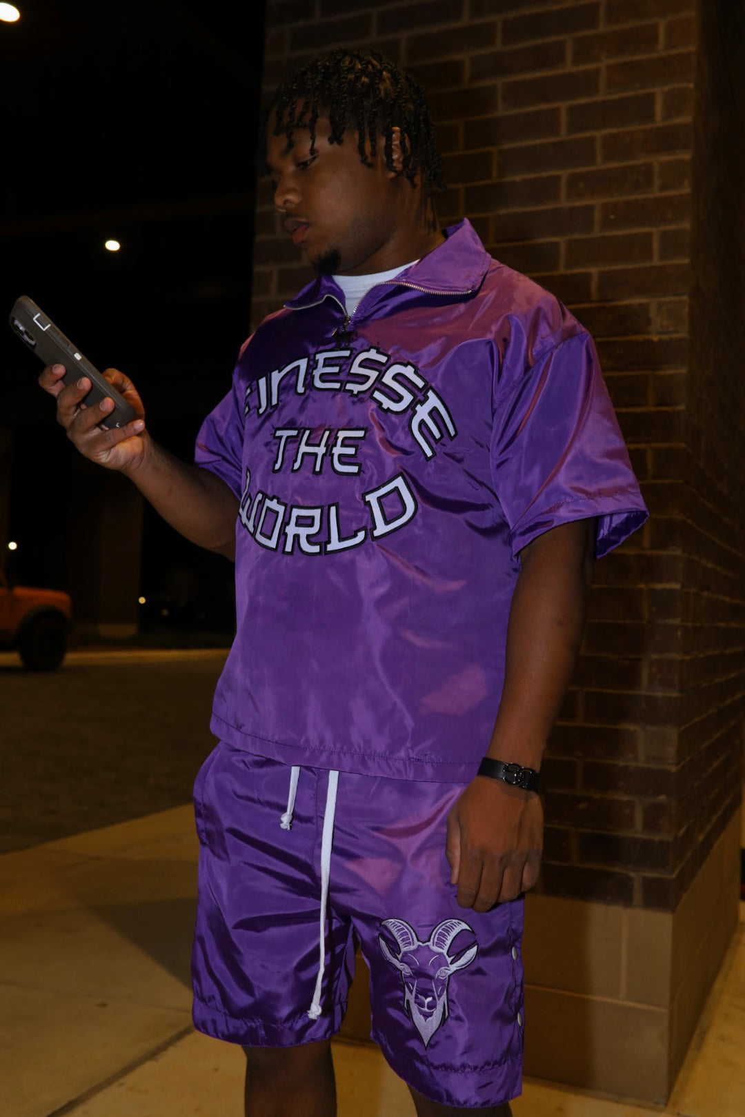 “Finesse The World” Purple Short Windbreaker Set