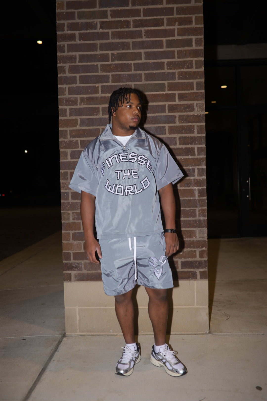 “Finesse The World” Grey Short Windbreaker Set