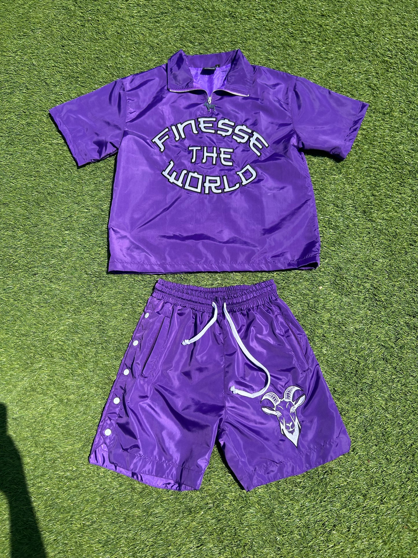 “Finesse The World” Purple Short Windbreaker Set