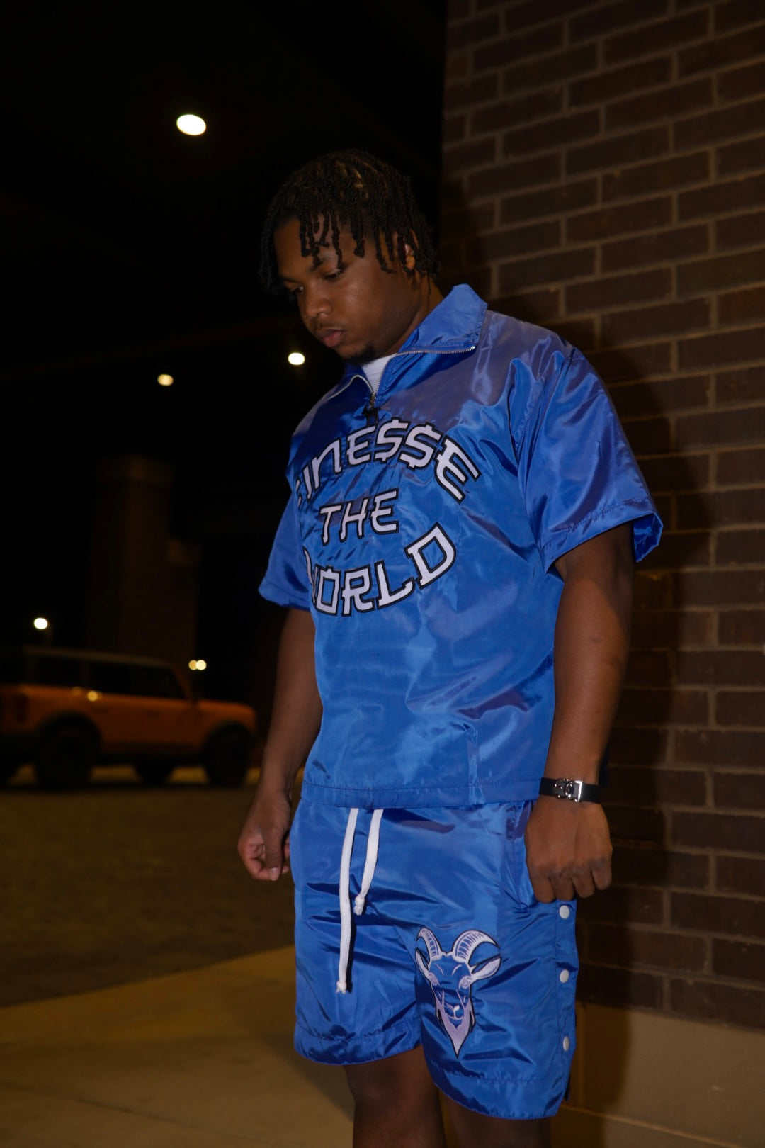 “Finesse The World” Blue Short Windbreaker Set