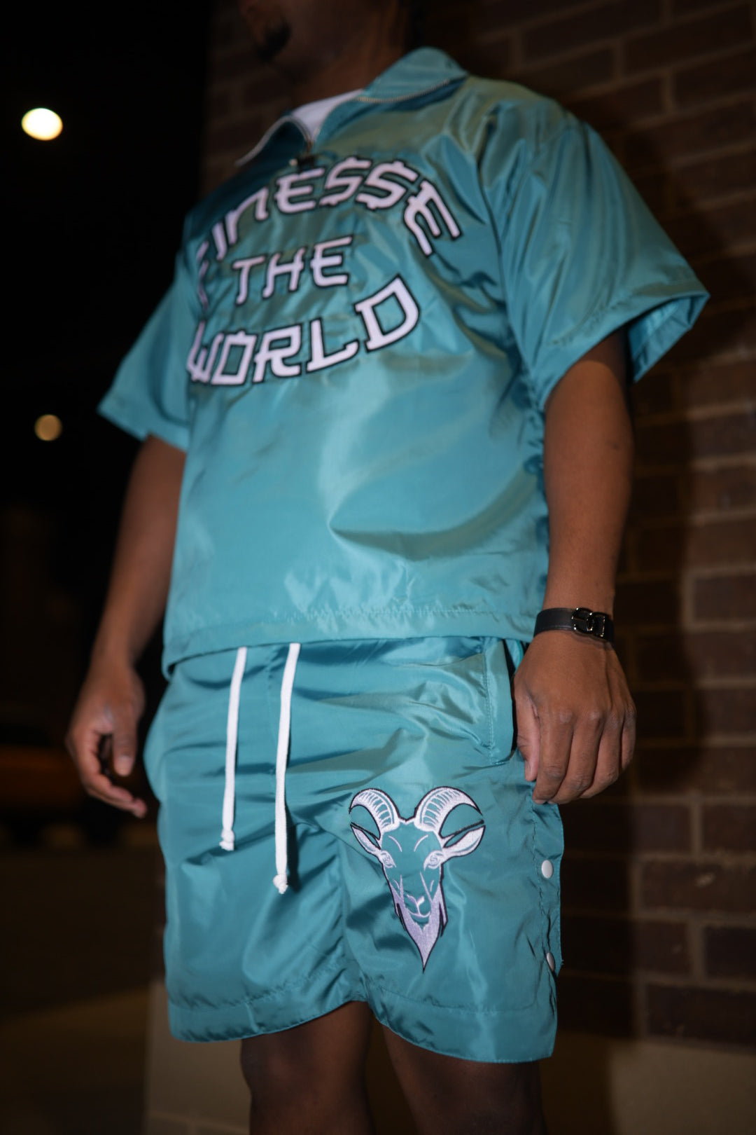 “Finesse The World” Teal Short Windbreaker Set