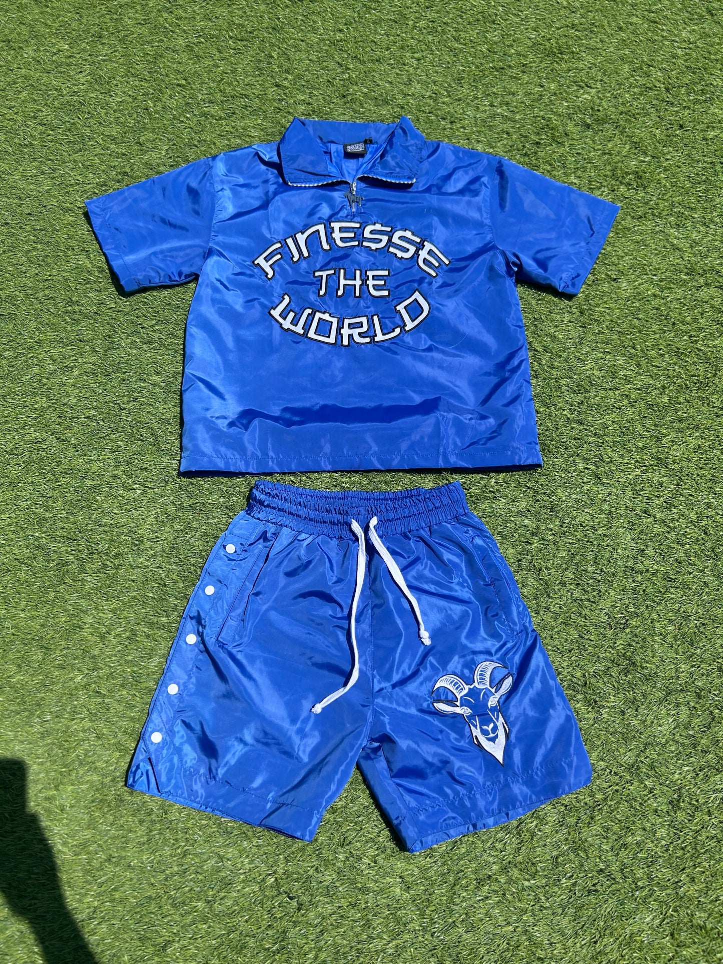 “Finesse The World” Blue Short Windbreaker Set