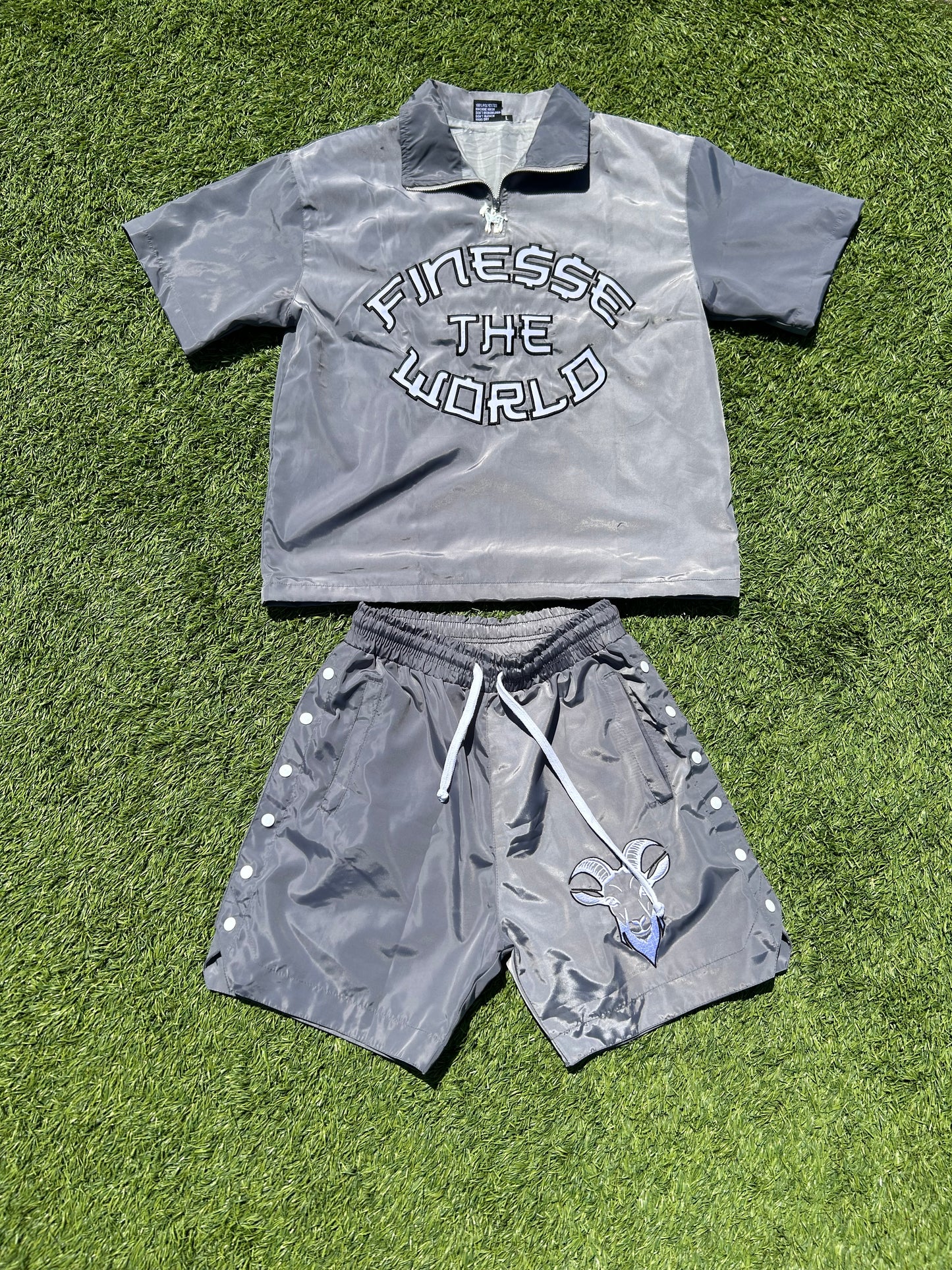 “Finesse The World” Grey Short Windbreaker Set