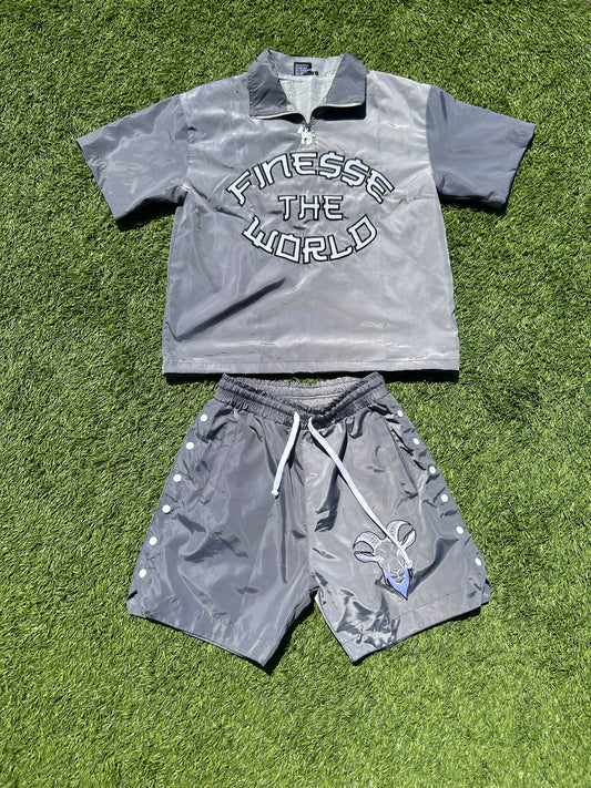 “Finesse The World” Grey Short Windbreaker Set