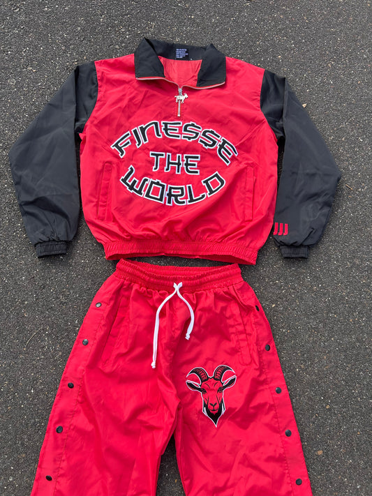 “Finesse The World” Red/Black Windbreaker Set