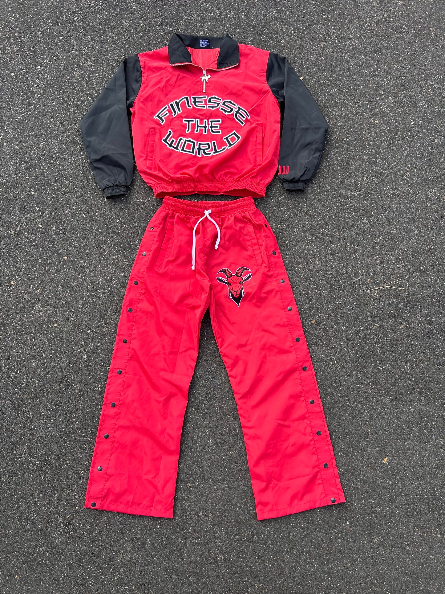 “Finesse The World” Red/Black Windbreaker Set