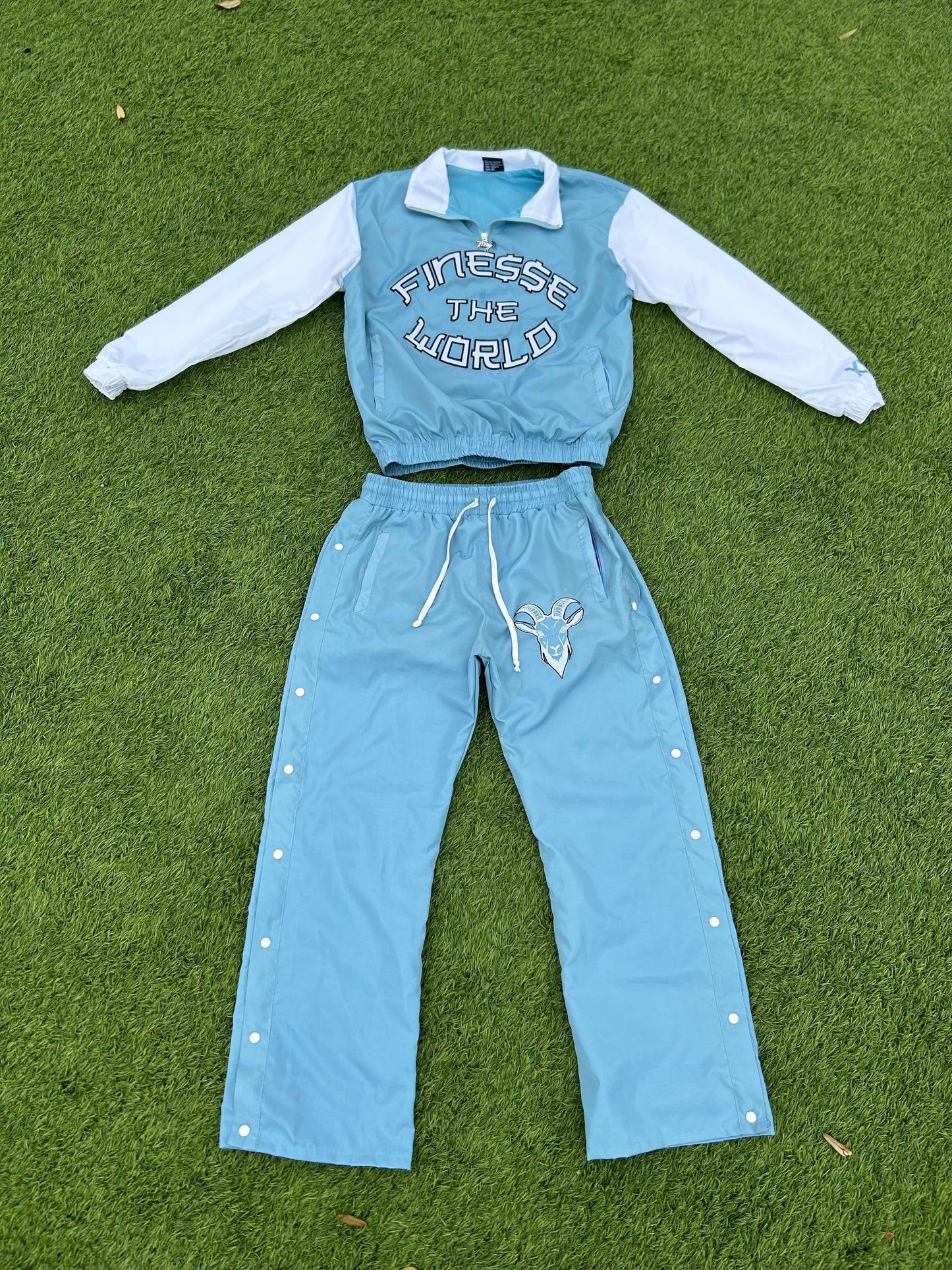 “Finesse The World” Baby Blue Windbreaker Set