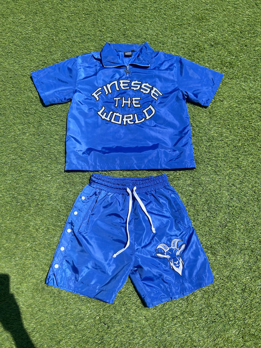 “Finesse The World” Blue Short Windbreaker Set