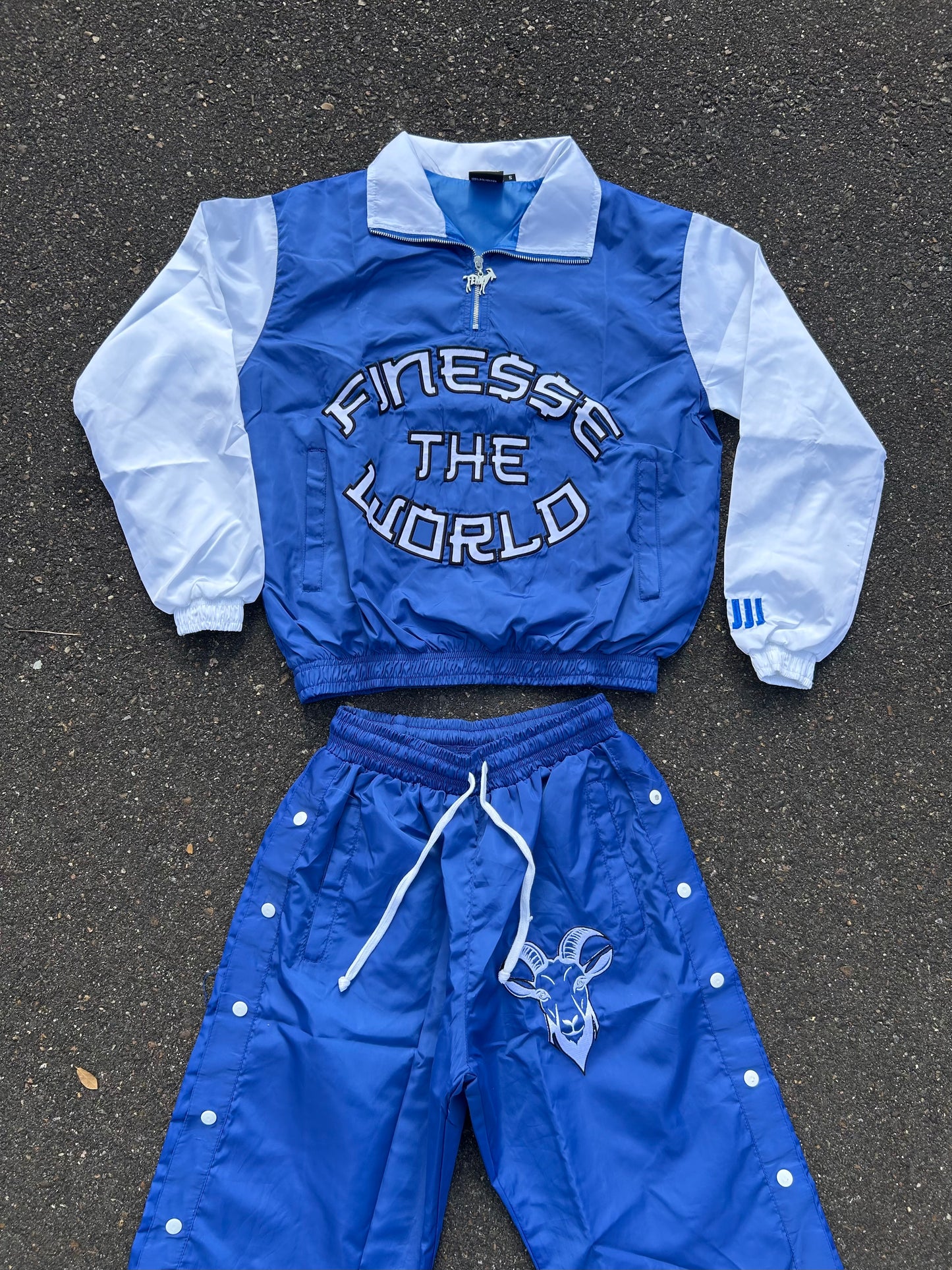 “Finesse The World” Blue Windbreaker Set