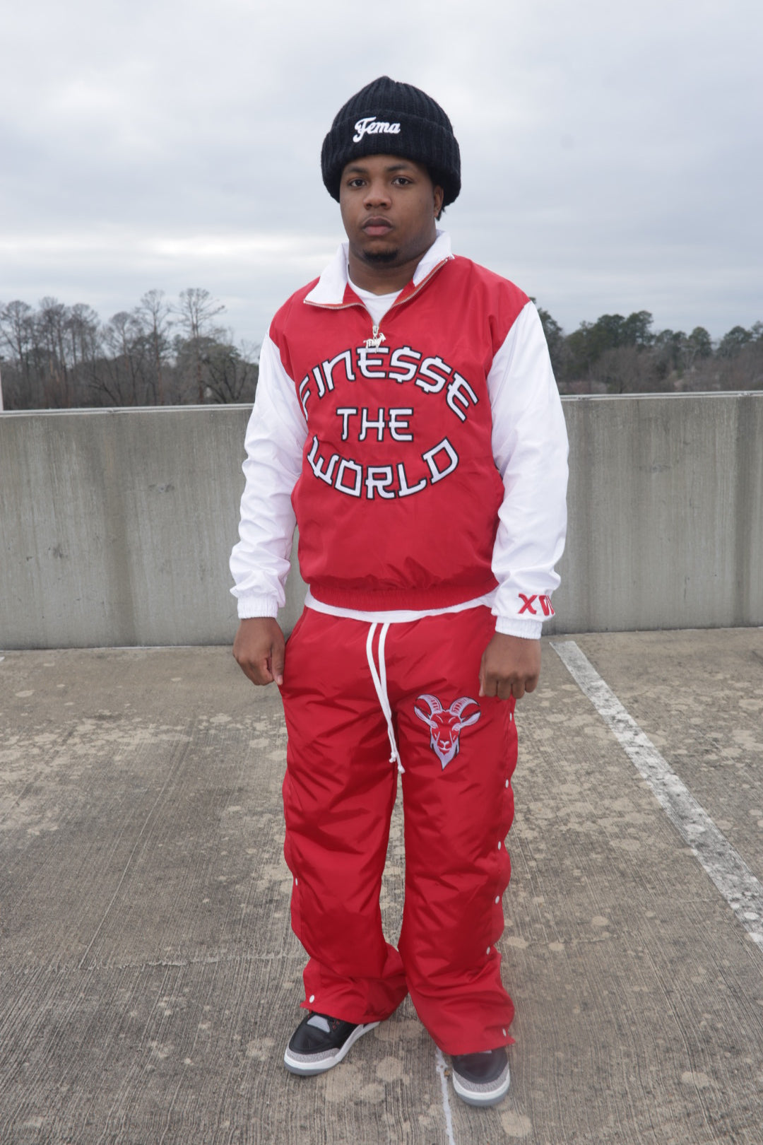 “Finesse The World” Red Windbreaker Set