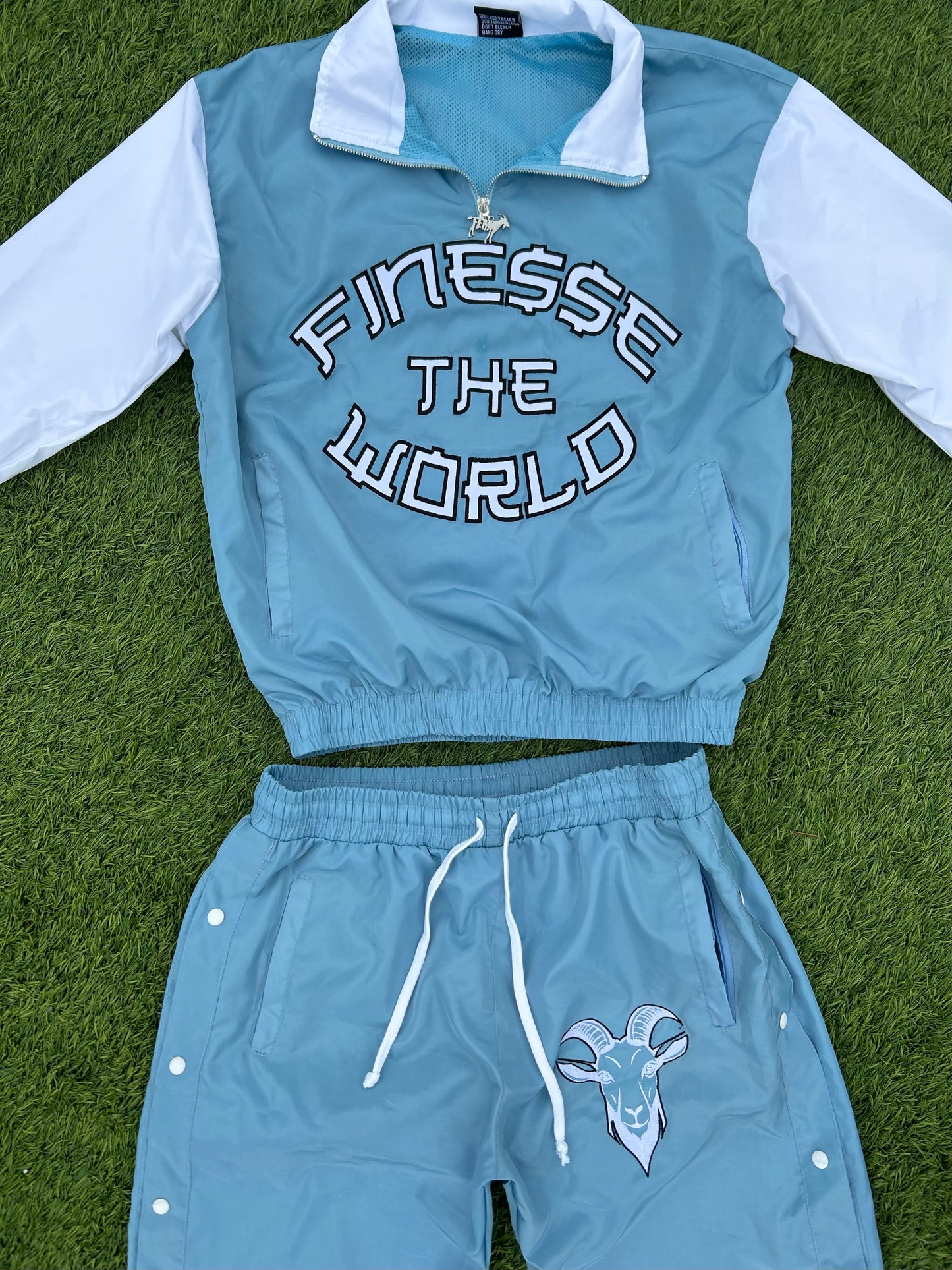 “Finesse The World” Baby Blue Windbreaker Set