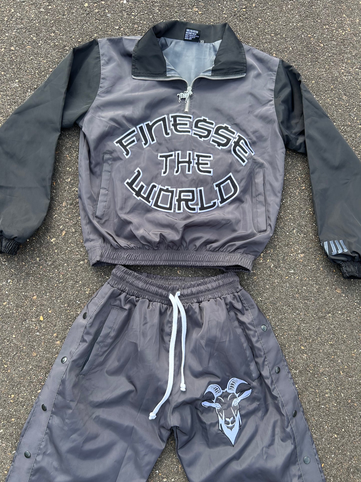 “Finesse The World” Grey/Black Windbreaker Set