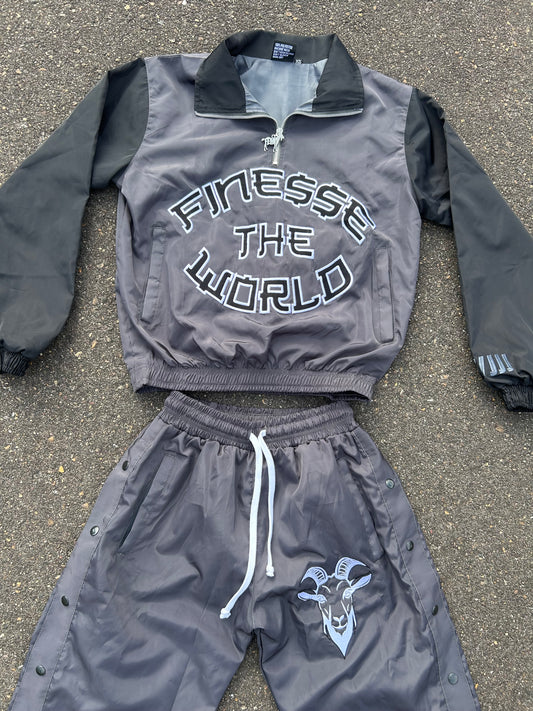 “Finesse The World” Grey/Black Windbreaker Set