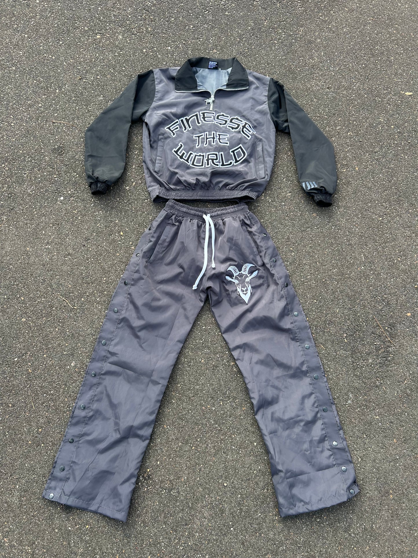 “Finesse The World” Grey/Black Windbreaker Set